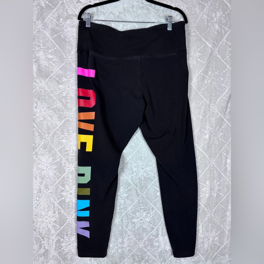 PINK Victoria’s Secret Rainbow LOVE PINK Black Leggings XXL High Rise - Picture 2 of 9